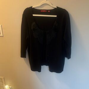 Black Embellished Scoop-Neck Cardigan Sweater - Women's